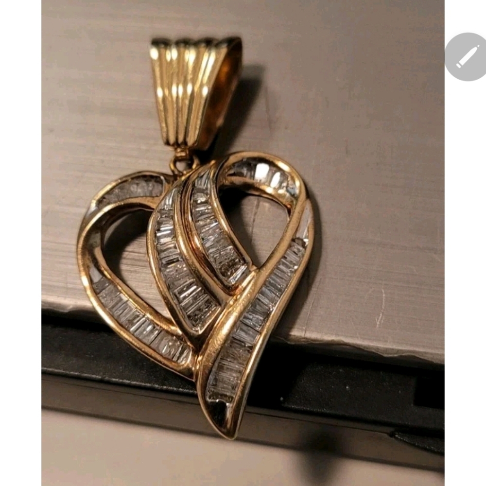 Vintage Heavy 14k Diamond Baguette Heart Charm